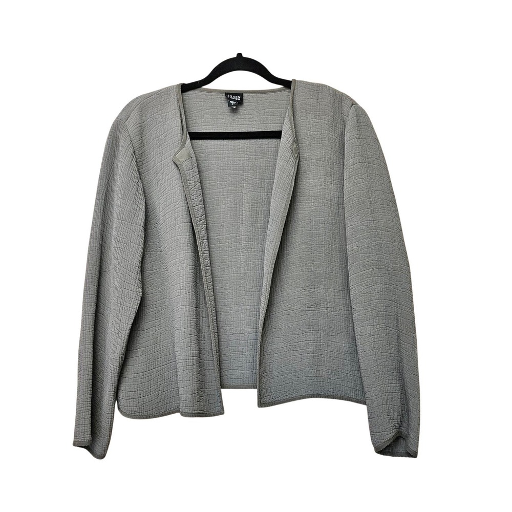 Eileen Fisher Silk Blend Gray Textured Open Front Cardigan Blazer Women's Small